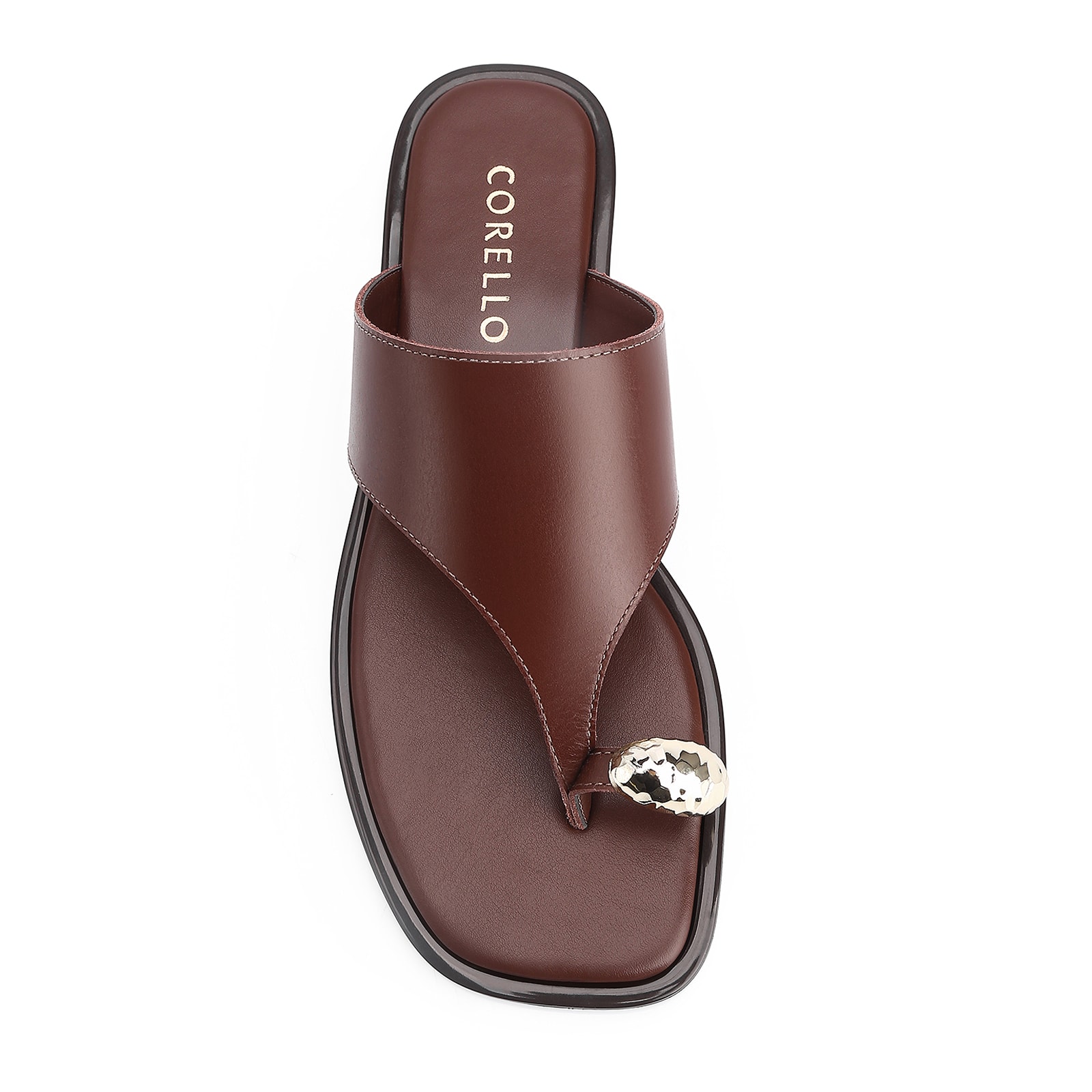 Rasteirinha Toe Ring Couro Marrom Escuro