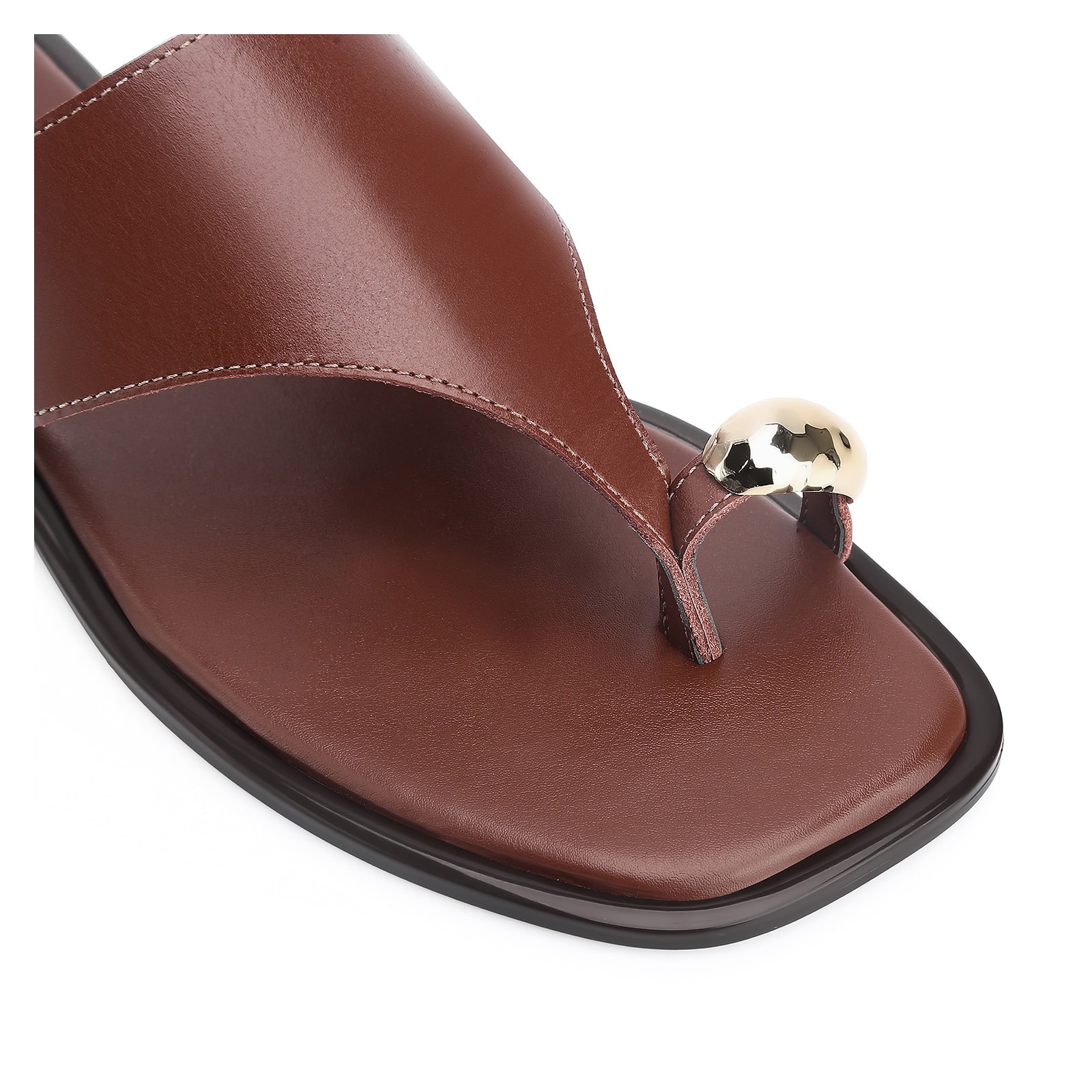 Rasteirinha Toe Ring Couro Marrom Escuro