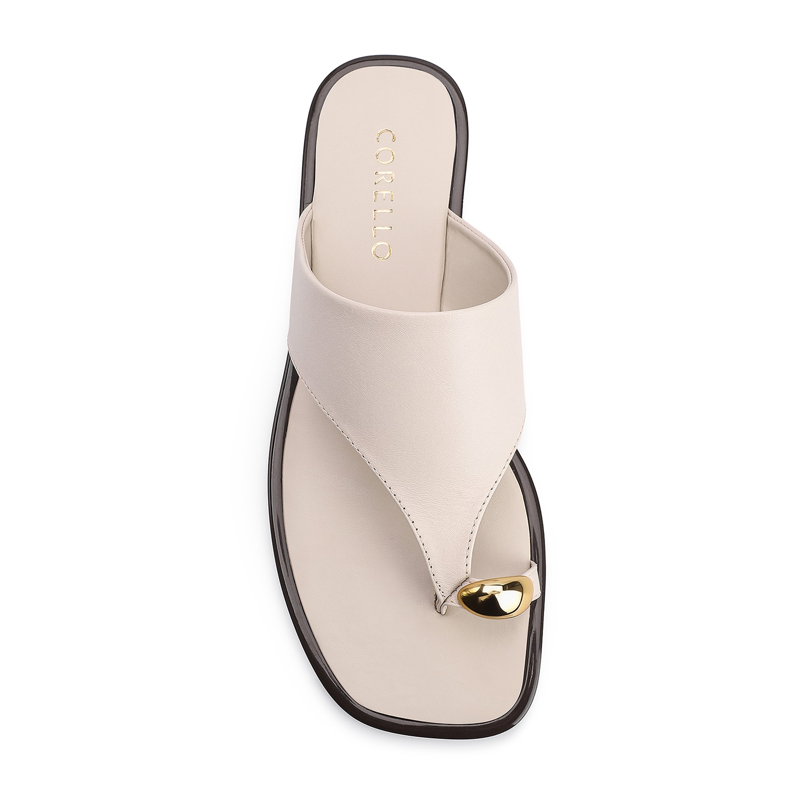 Rasteirinha Toe Ring Couro Off White