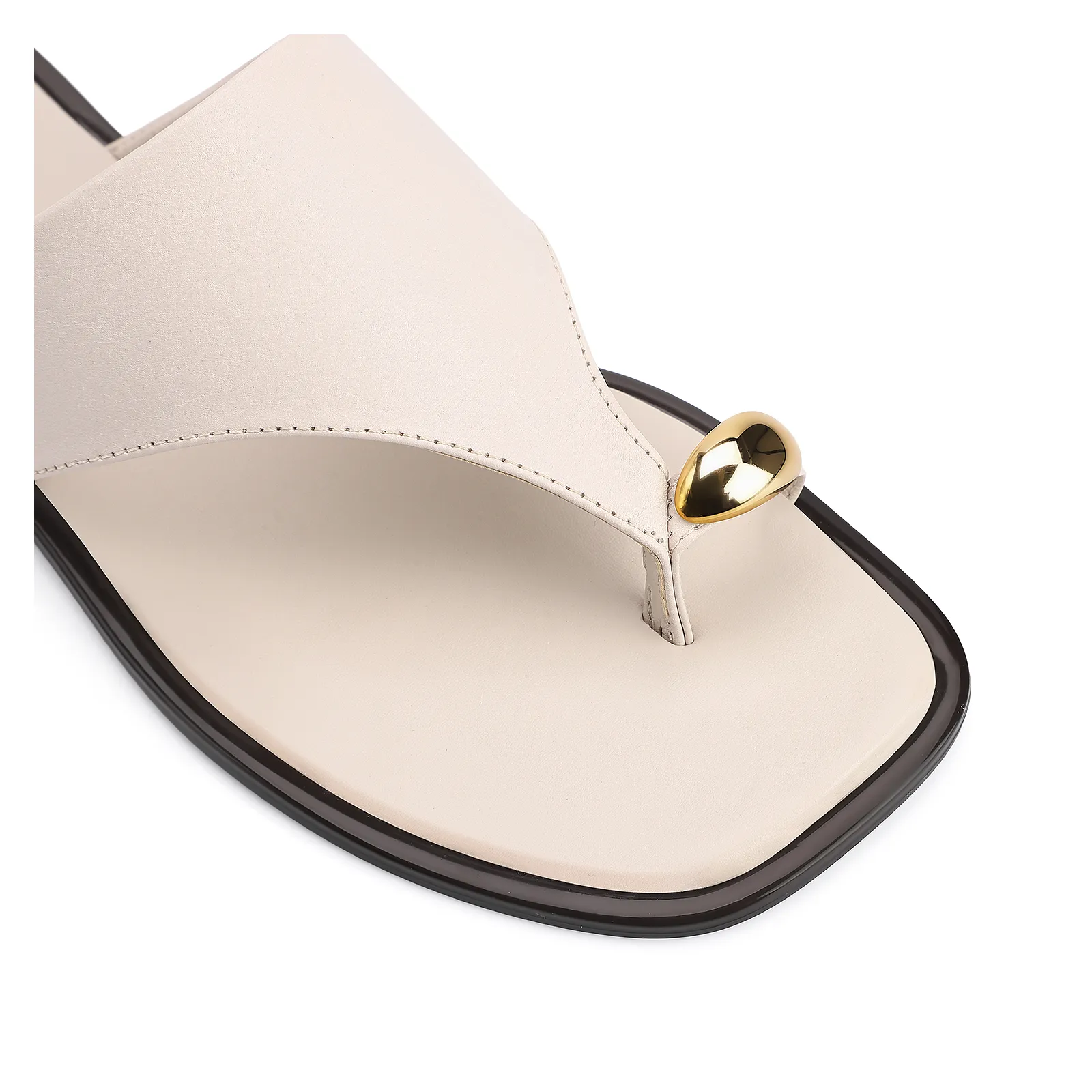 Rasteirinha Toe Ring Couro Off White