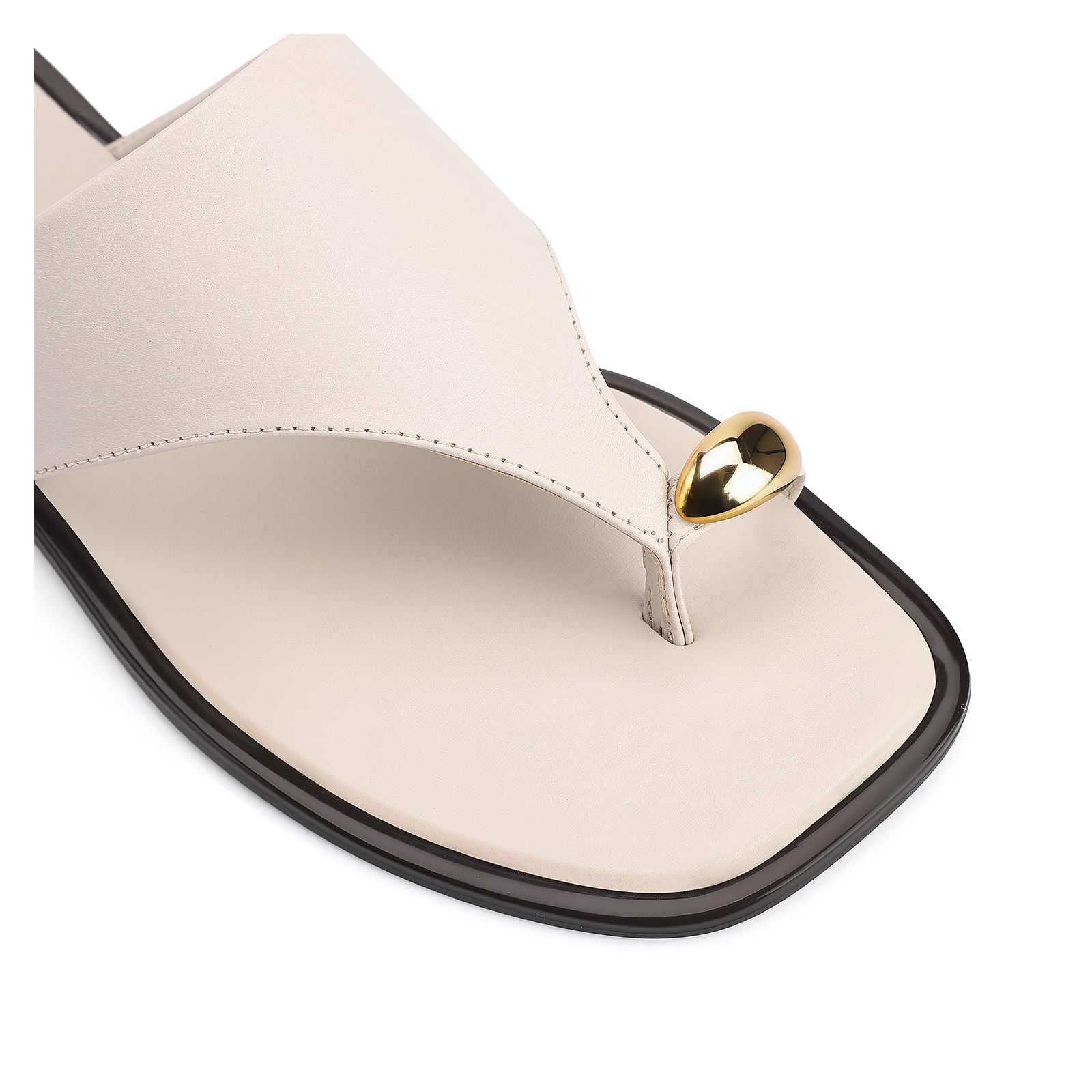 Rasteirinha Toe Ring Couro Off White