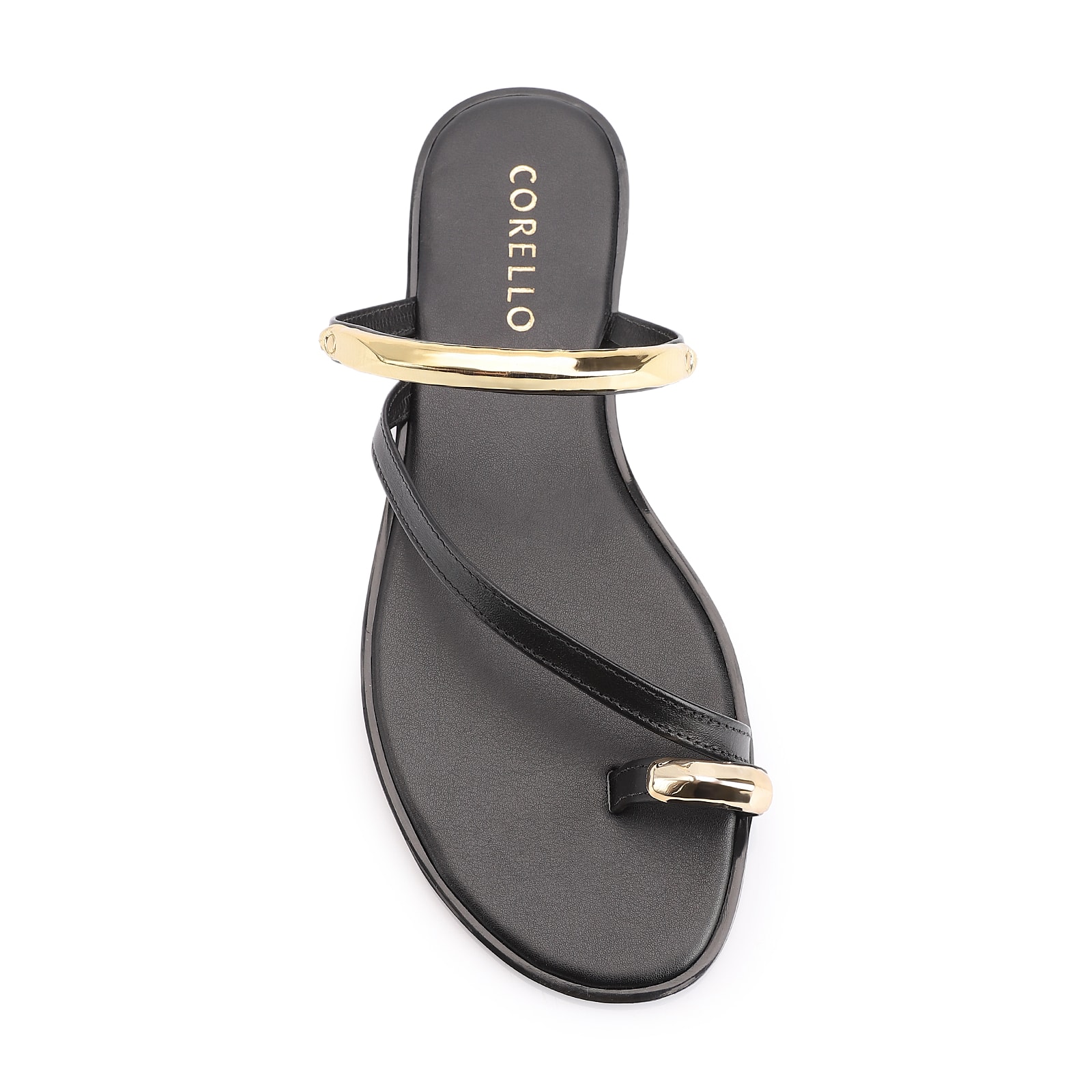 Rasteirinha Toe Ring Couro Preto