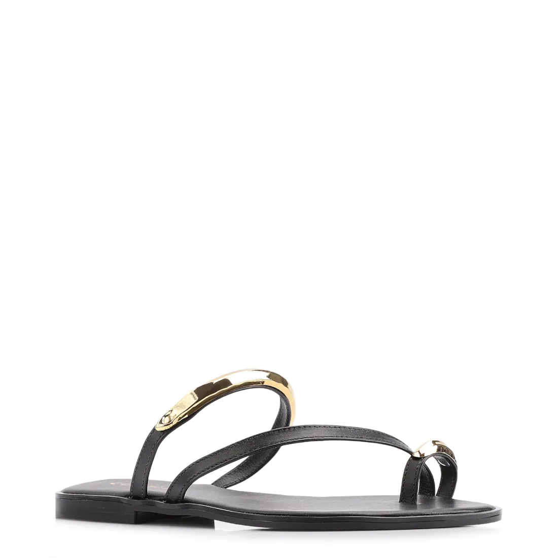 Rasteirinha Toe Ring Couro Preto