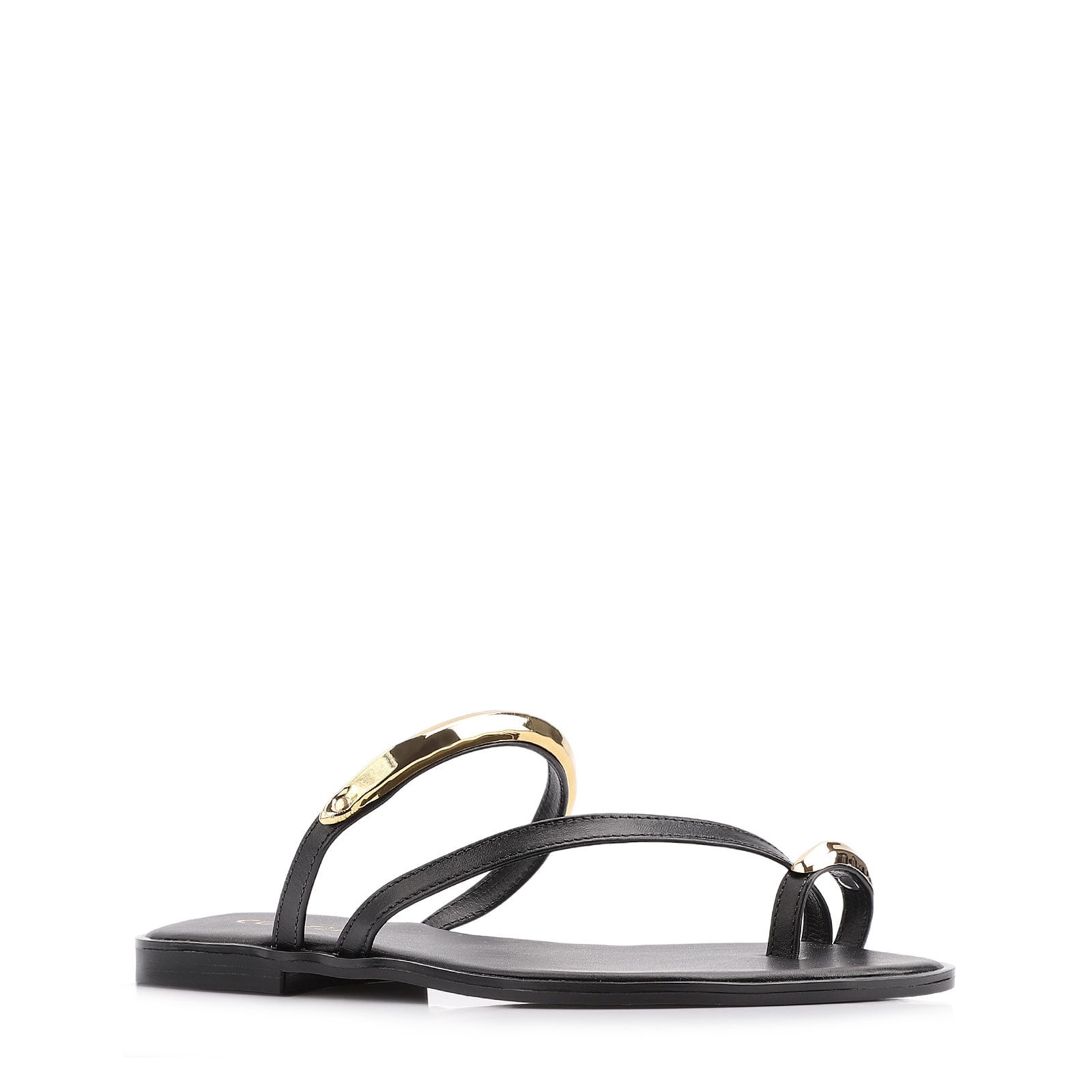 Rasteirinha Toe Ring Couro Preto