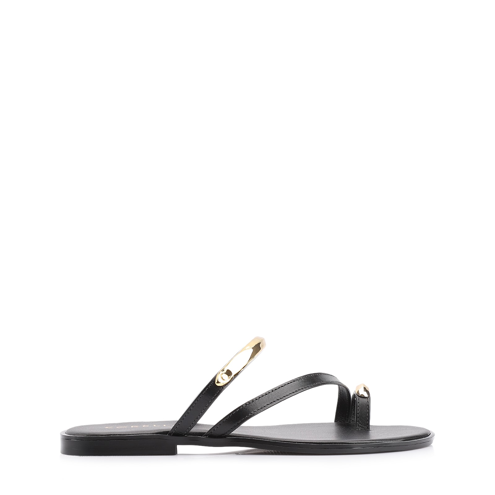 Rasteirinha Toe Ring Couro Preto