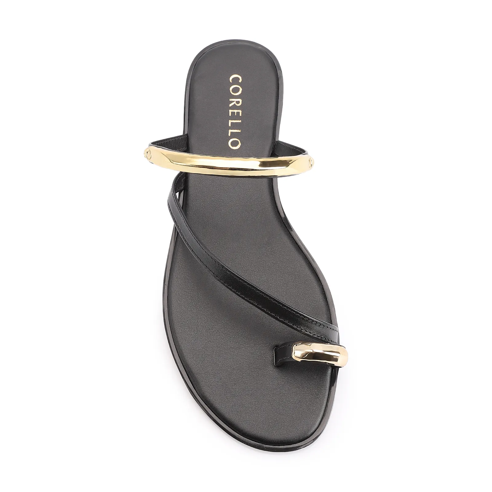 Rasteirinha Toe Ring Couro Preto