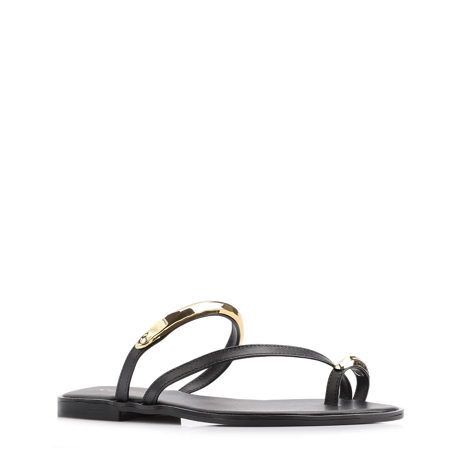 Rasteirinha Toe Ring Couro Preto
