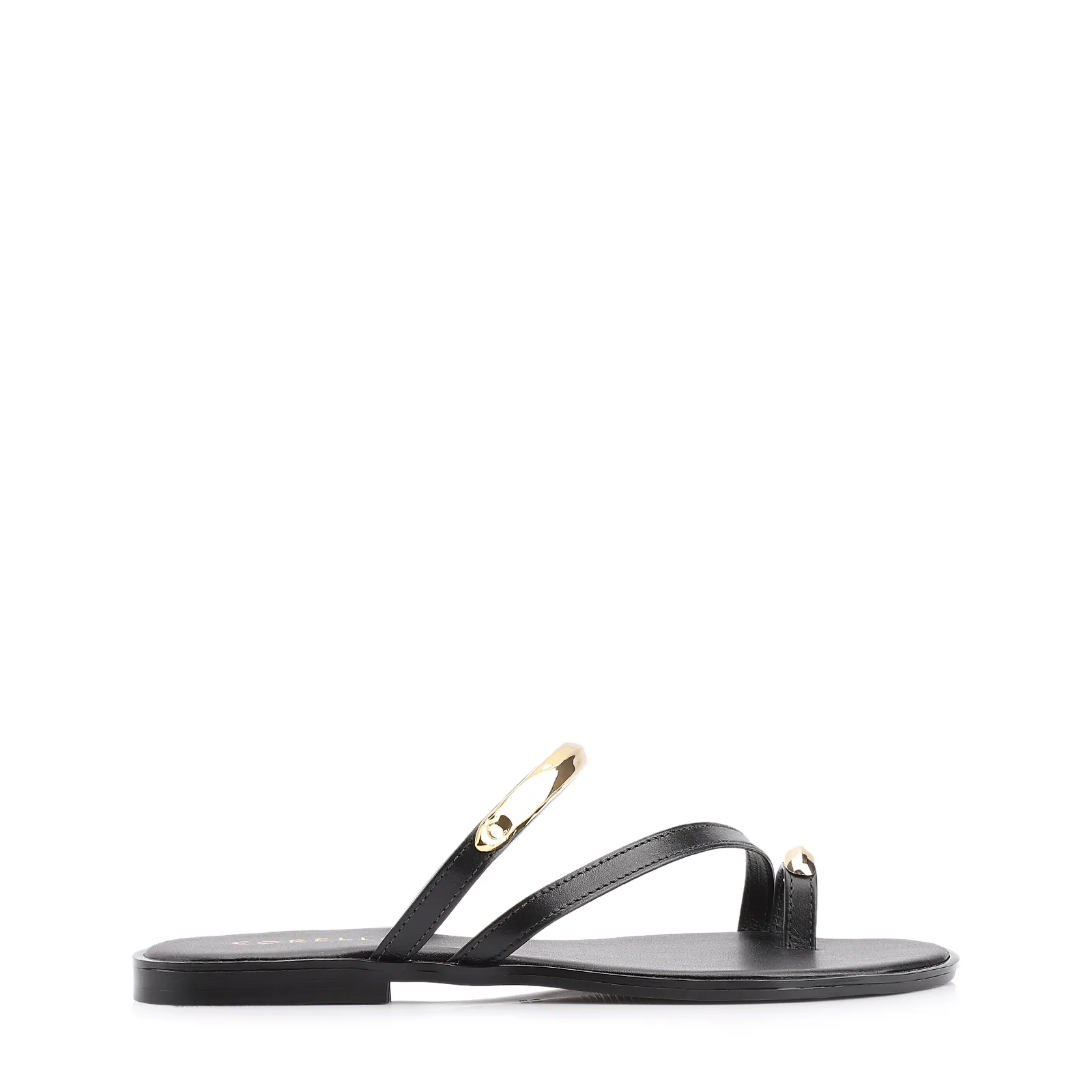 Rasteirinha Toe Ring Couro Preto