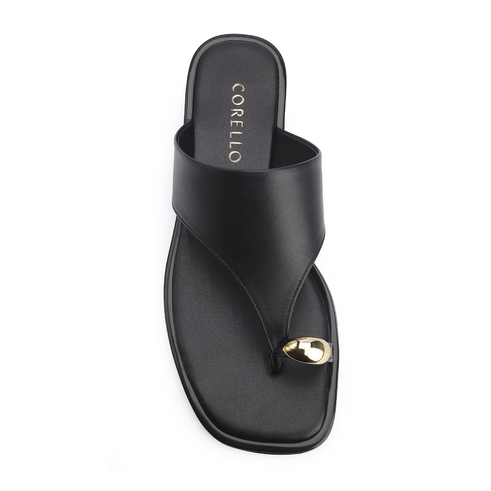 Rasteirinha Toe Ring Couro Preto