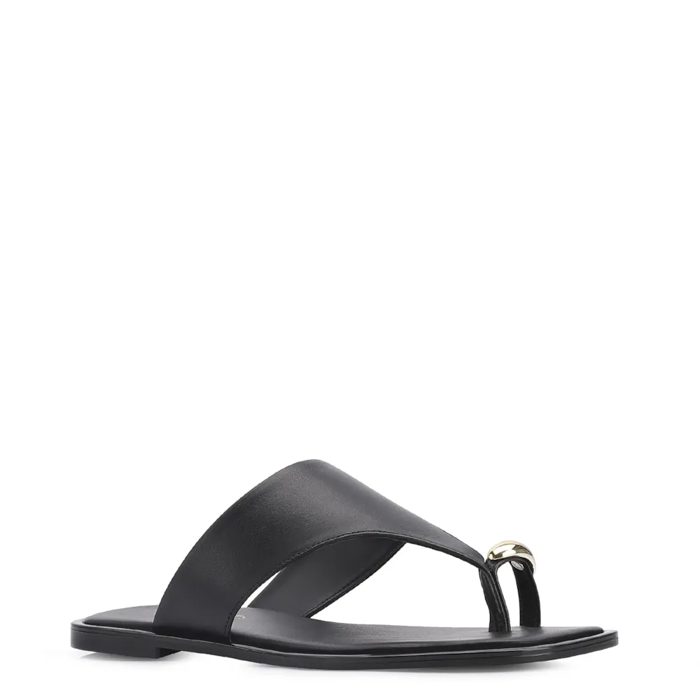Rasteirinha Toe Ring Couro Preto