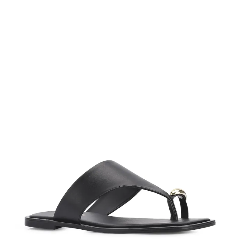 Rasteirinha Toe Ring Couro Preto