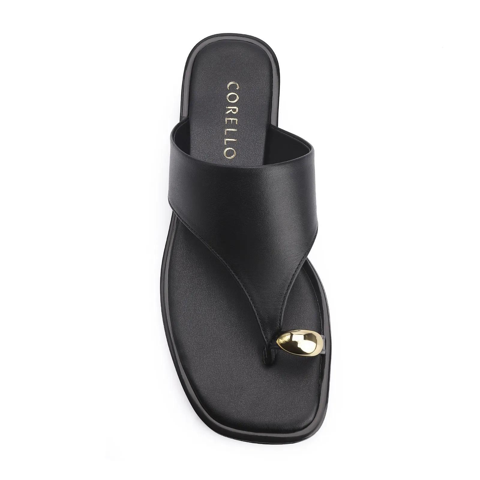 Rasteirinha Toe Ring Couro Preto