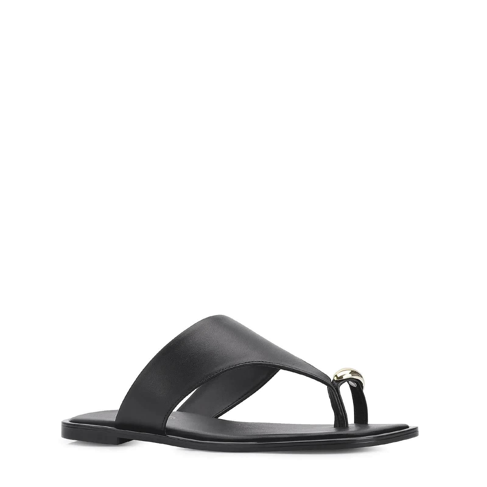 Rasteirinha Toe Ring Couro Preto