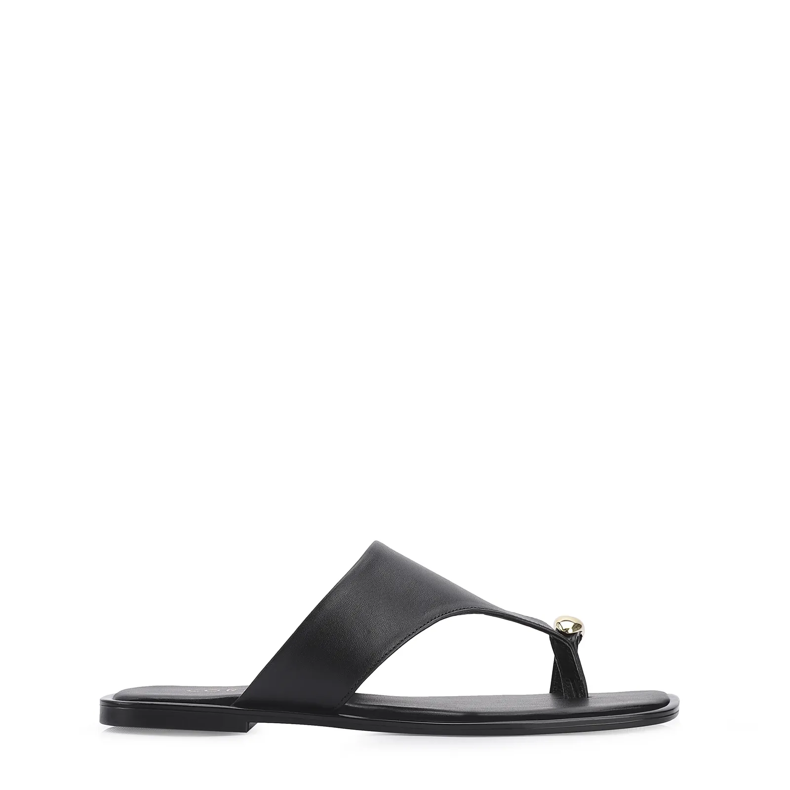 Rasteirinha Toe Ring Couro Preto