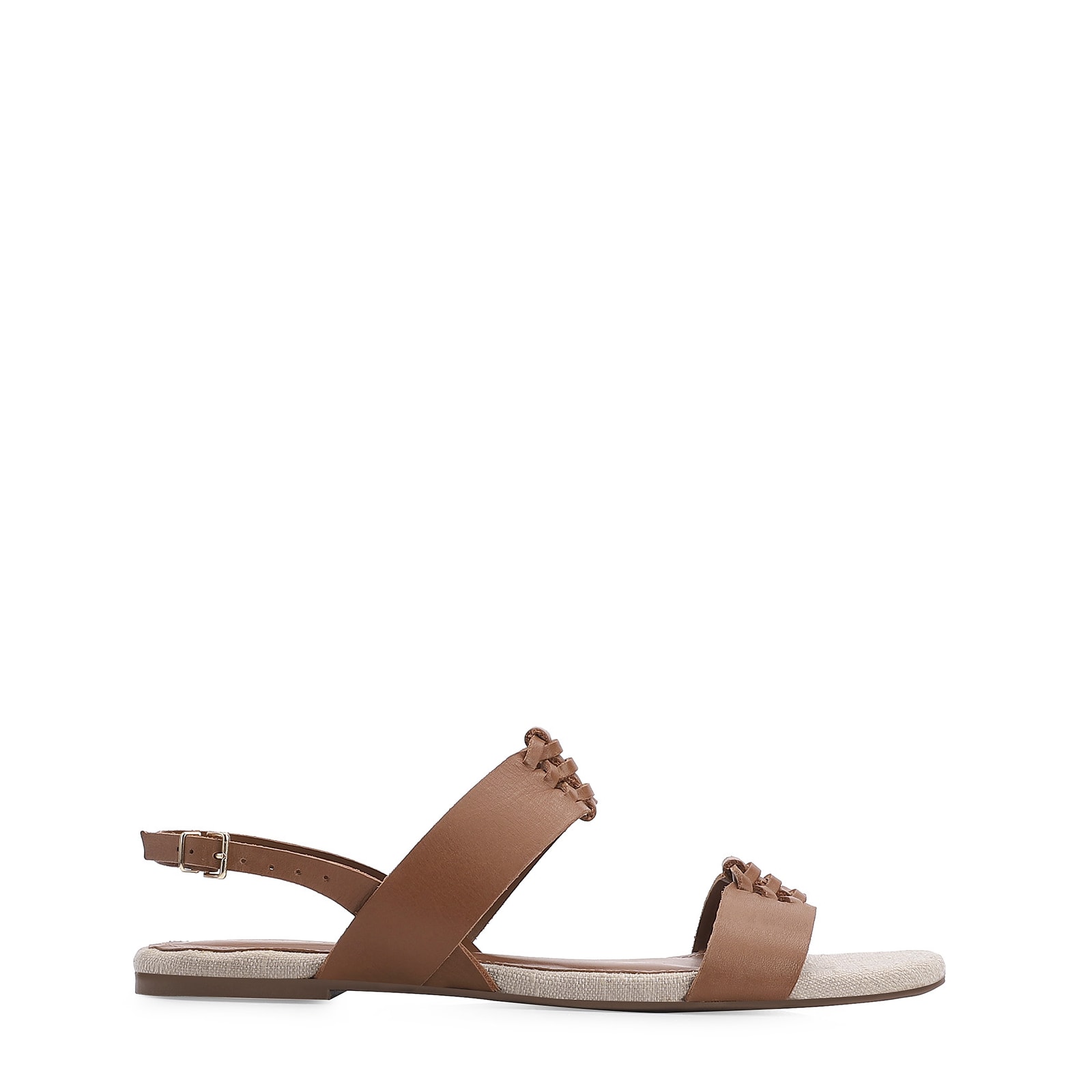 Rasteirinha Trançada Couro Marrom/Alt Off White