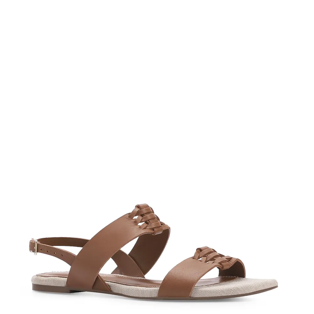Rasteirinha Trançada Couro Marrom/Alt Off White