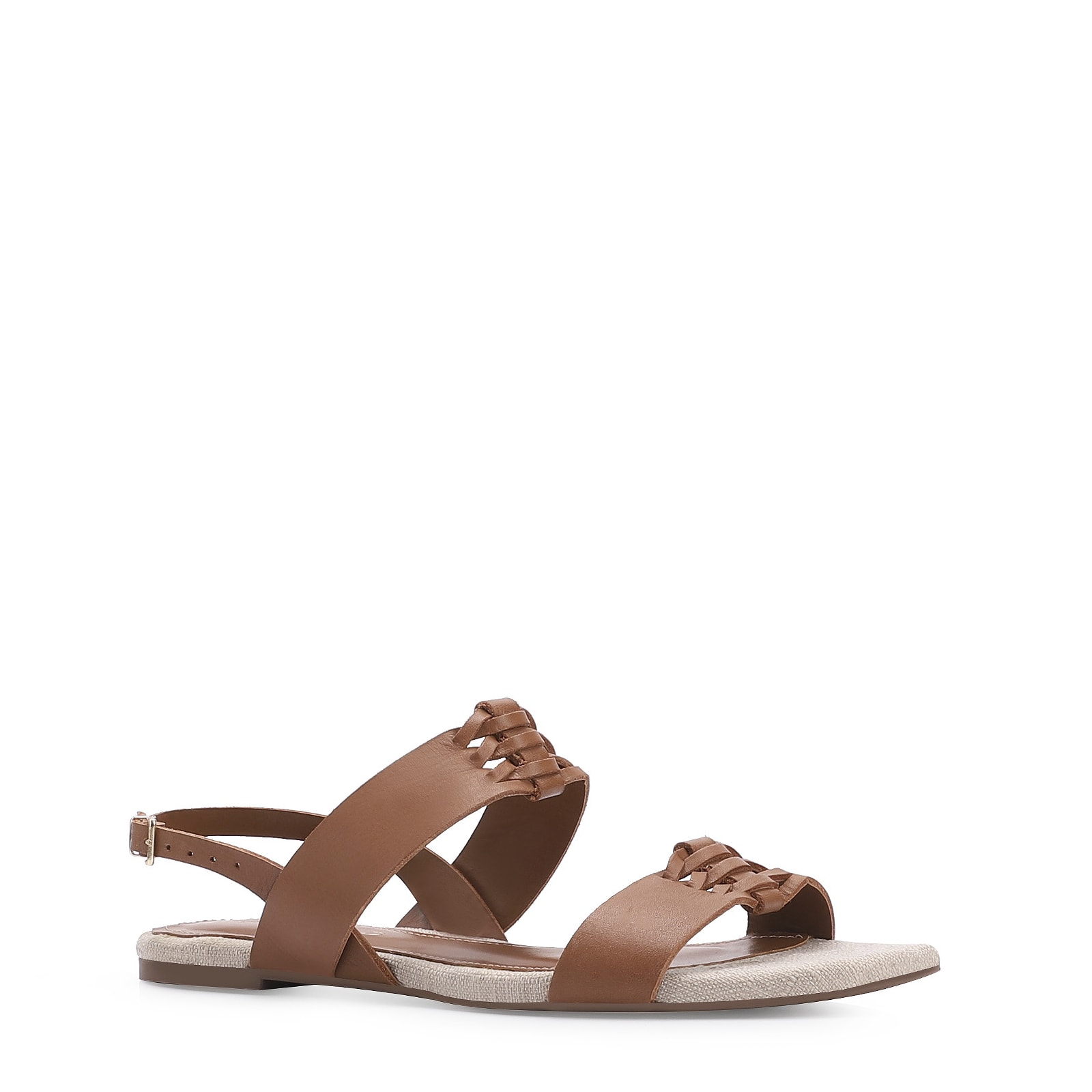 Rasteirinha Trançada Couro Marrom/Alt Off White