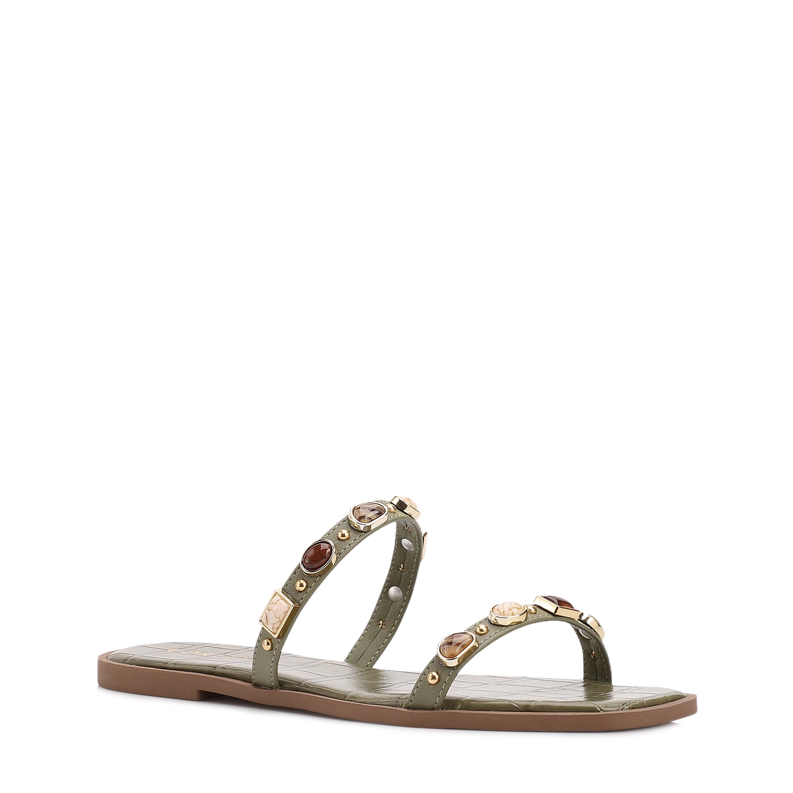 Rasteirinha Verde Alt Croco Aberto Calcanhar Pedras