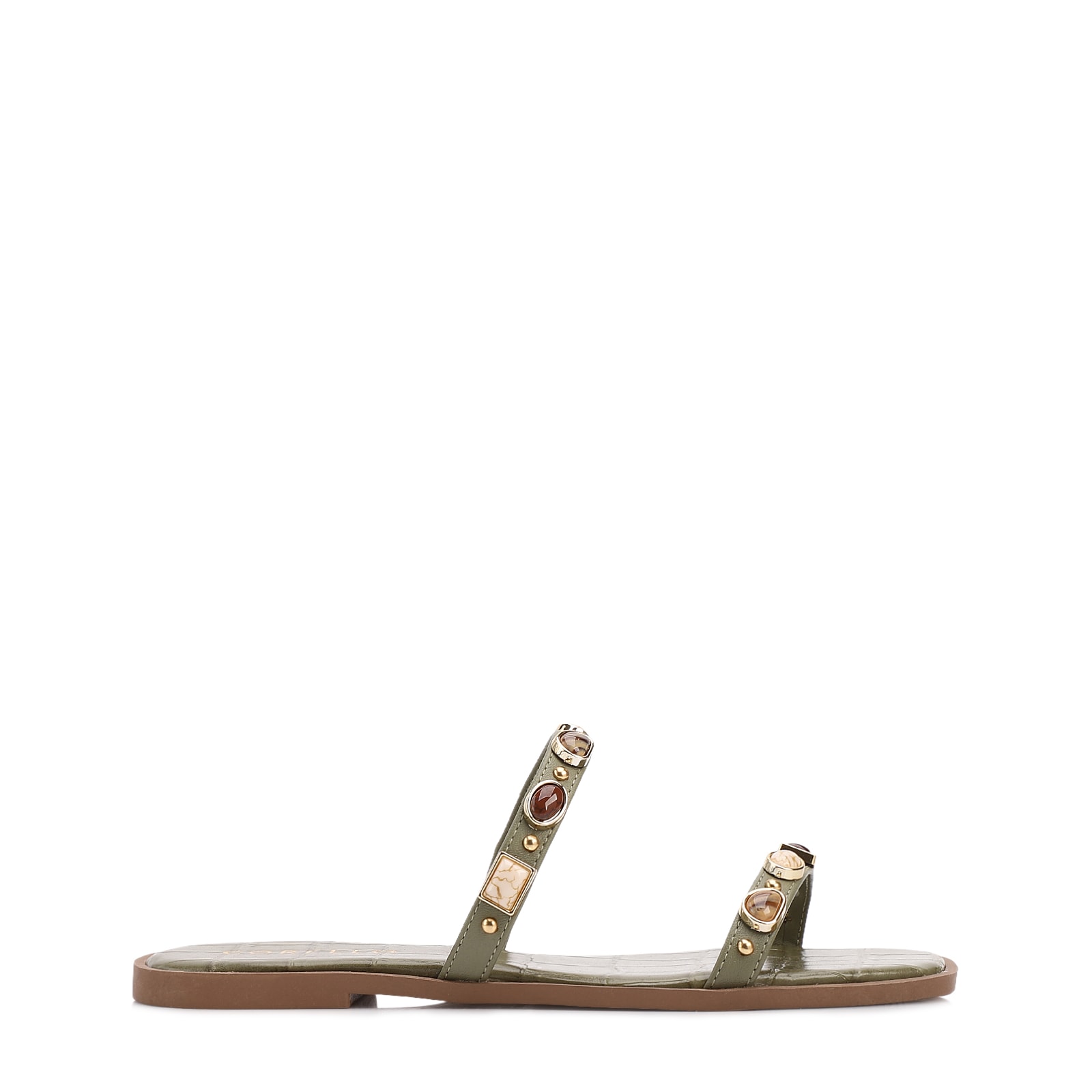 Rasteirinha Verde Alt Croco Aberto Calcanhar Pedras