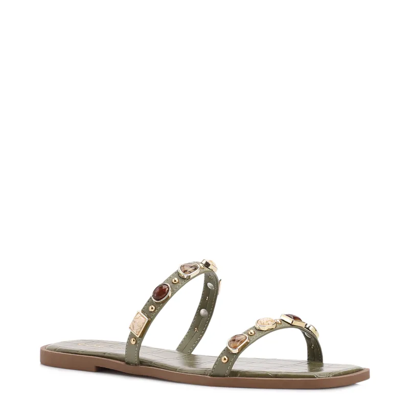 Rasteirinha Verde Alt Croco Aberto Calcanhar Pedras