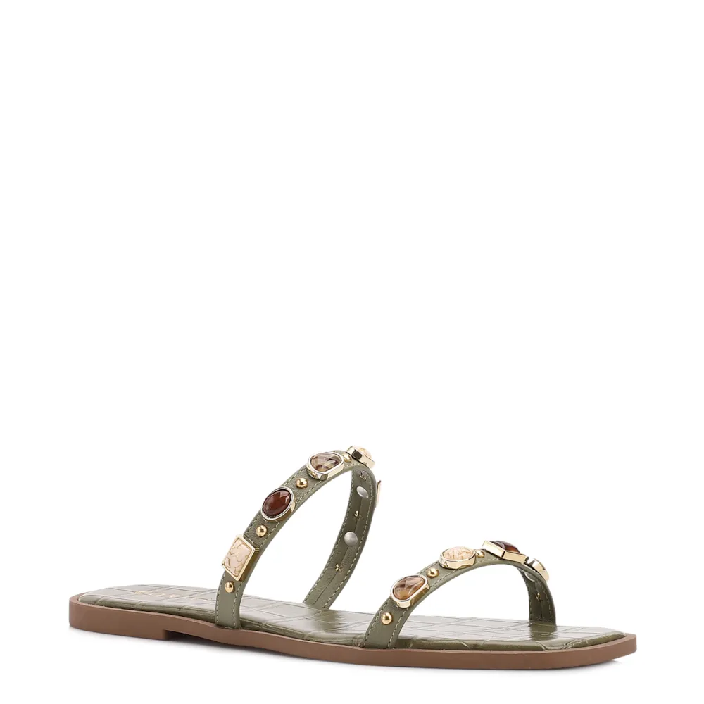 Rasteirinha Verde Alt Croco Calcanhar Aberto Pedras