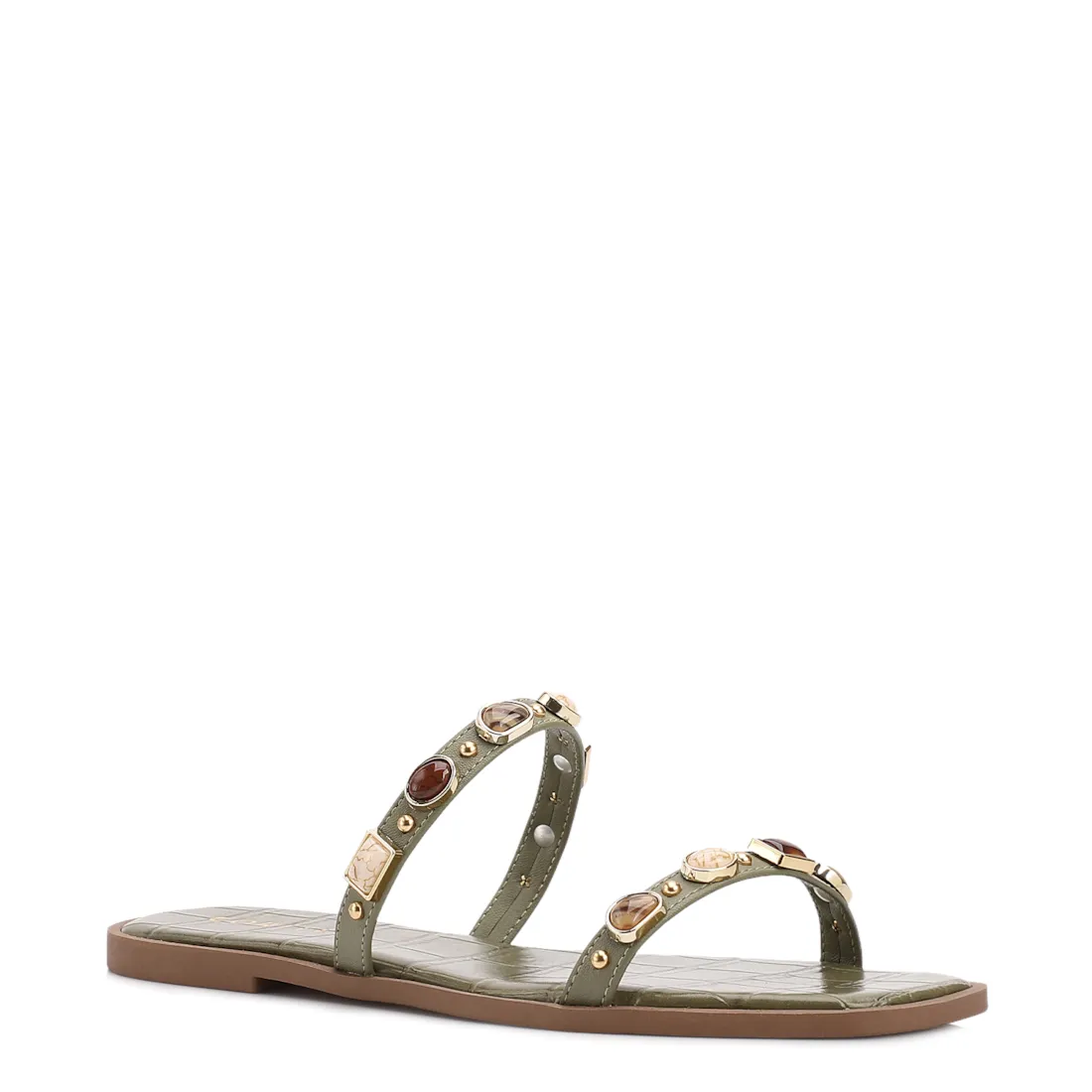 Rasteirinha Verde Alt Croco Calcanhar Aberto Pedras