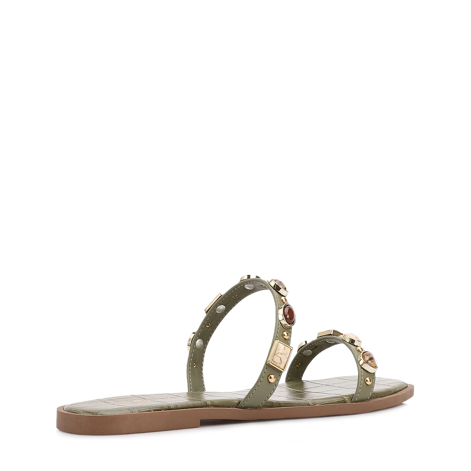 Rasteirinha Verde Alt Croco Calcanhar Aberto Pedras