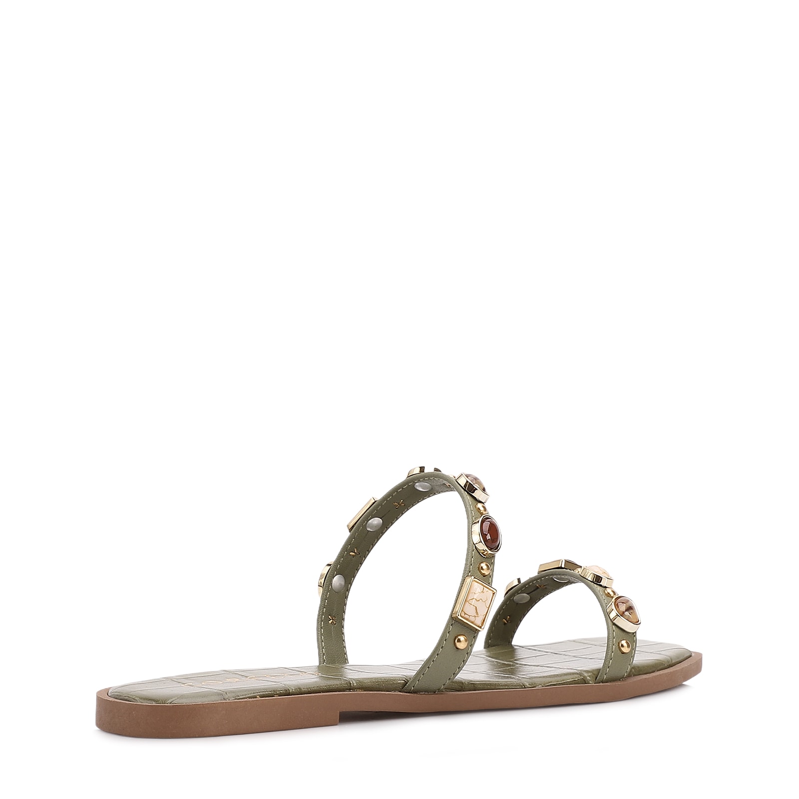 Rasteirinha Verde Alt Croco Calcanhar Aberto Pedras