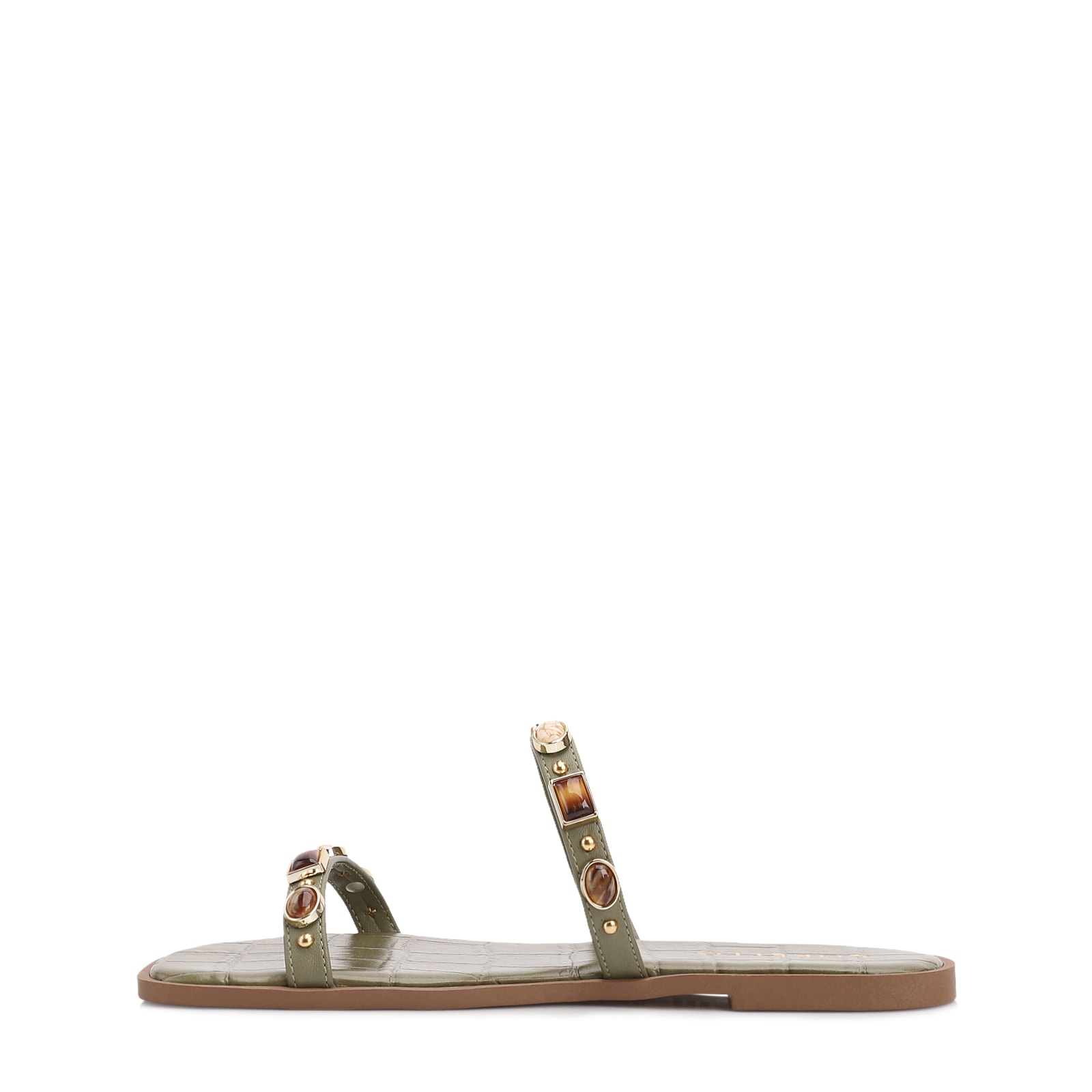 Rasteirinha Verde Alt Croco Calcanhar Aberto Pedras