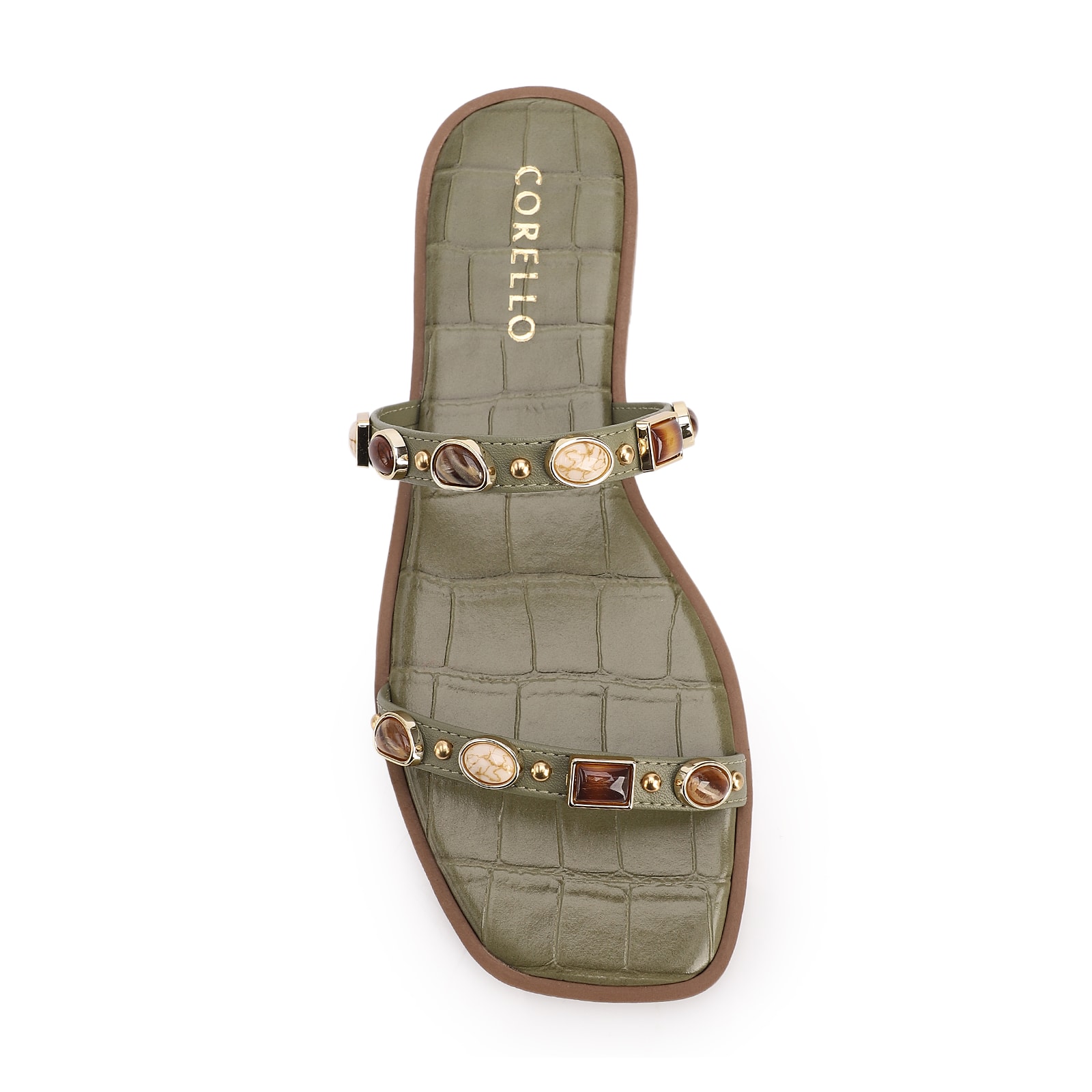 Rasteirinha Verde Alt Croco Calcanhar Aberto Pedras