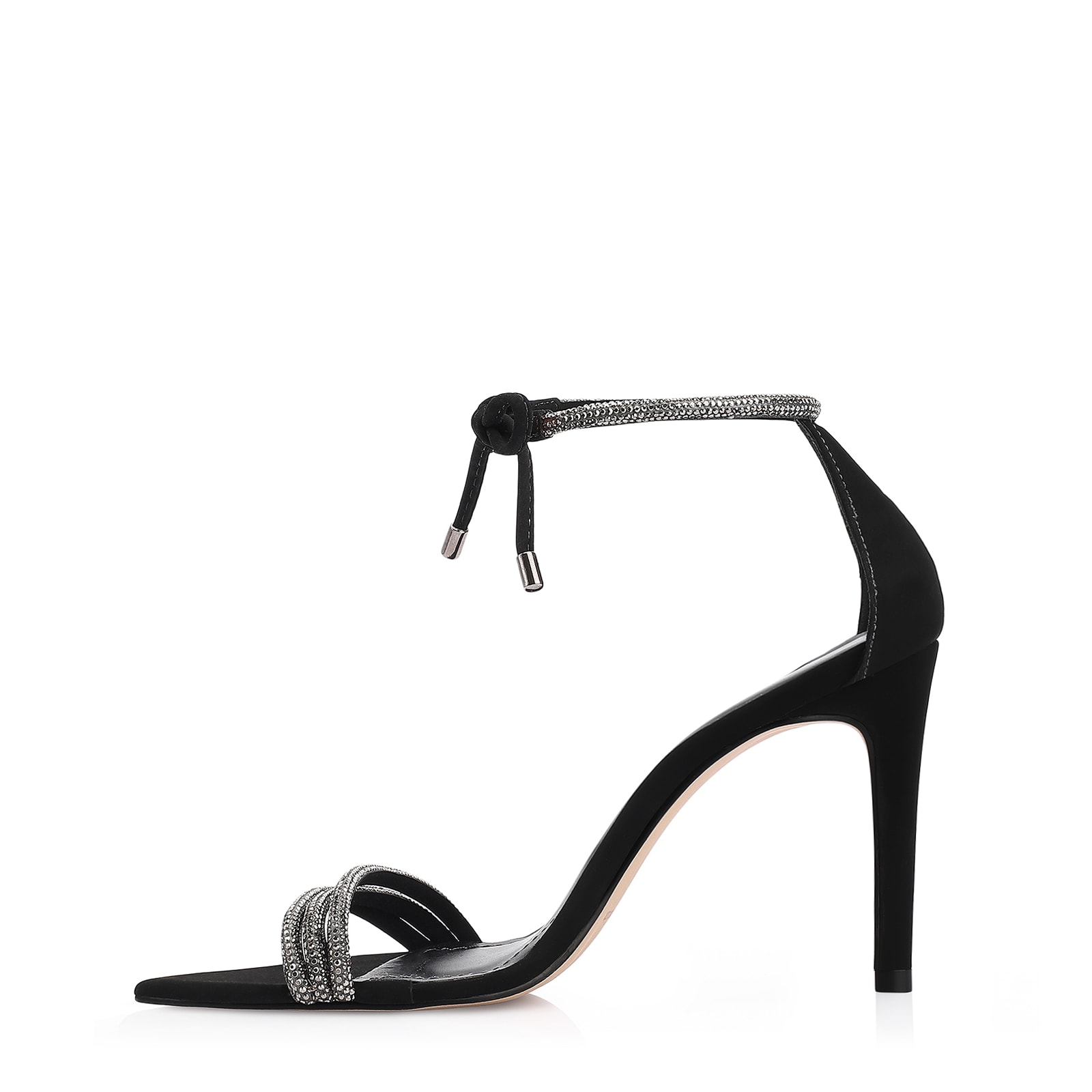 Sandália Alt Nobuck Preto/Strass Grafite