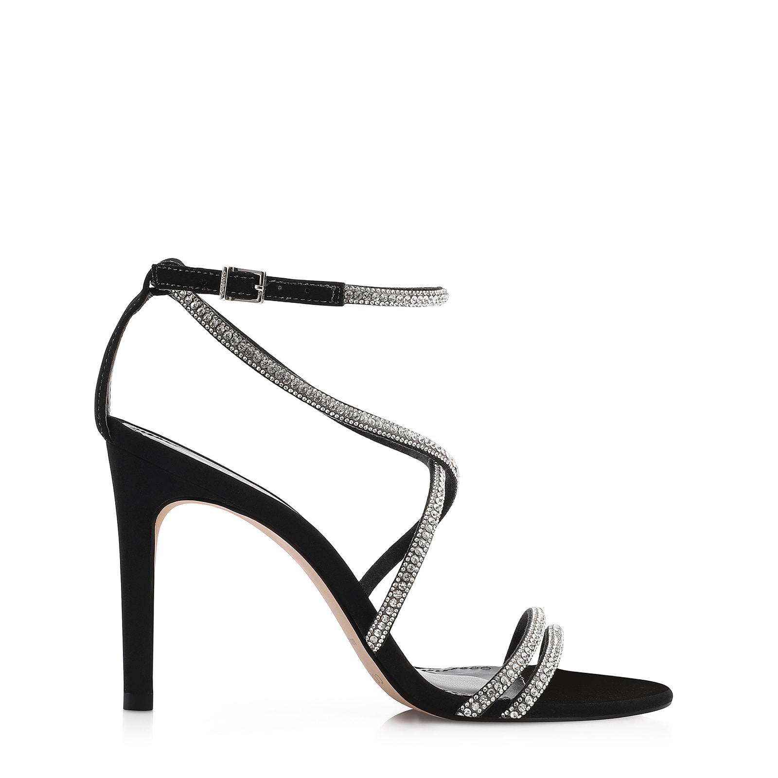 Sandália Alt Nobuck Preto/Strass Prata