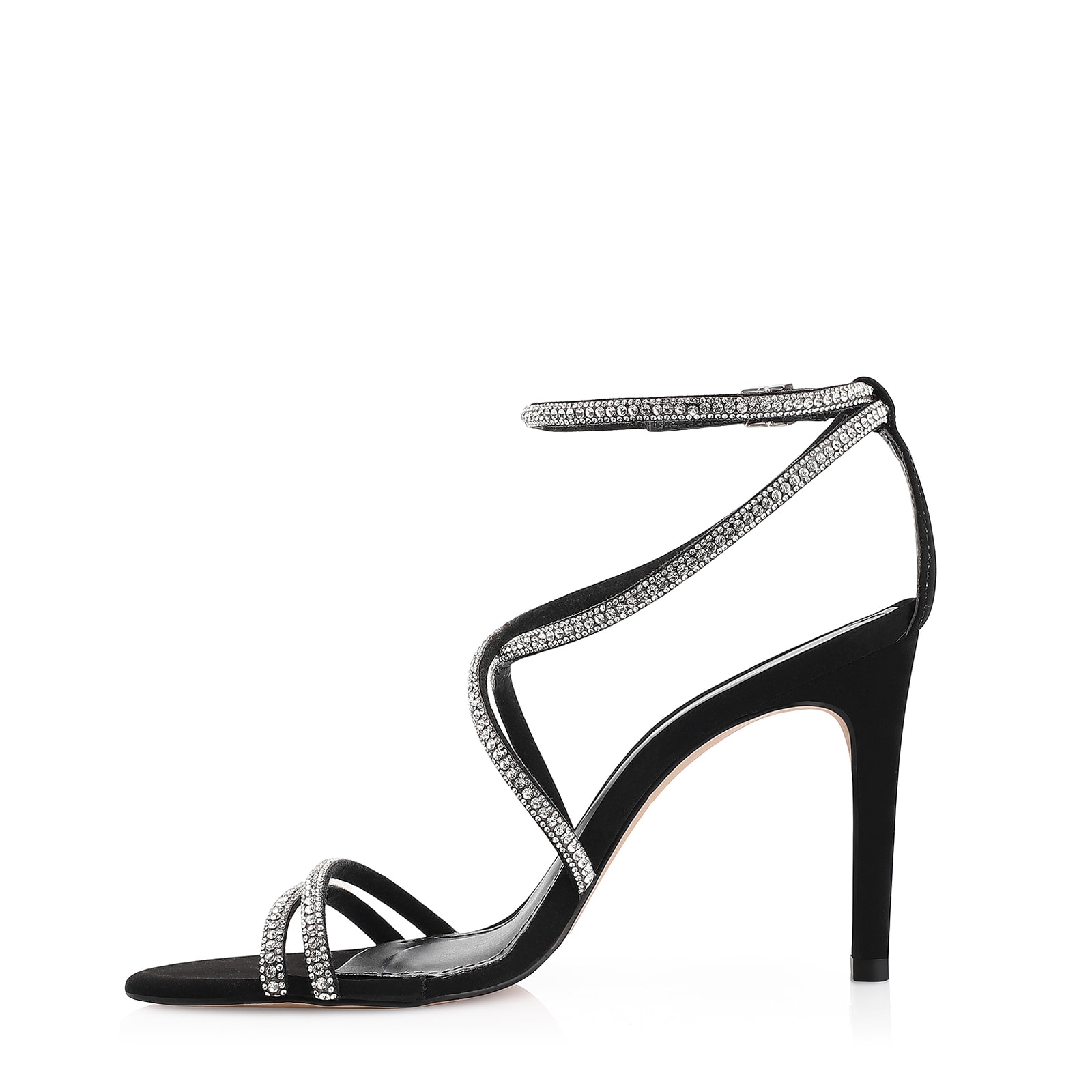 Sandália Alt Nobuck Preto/Strass Prata