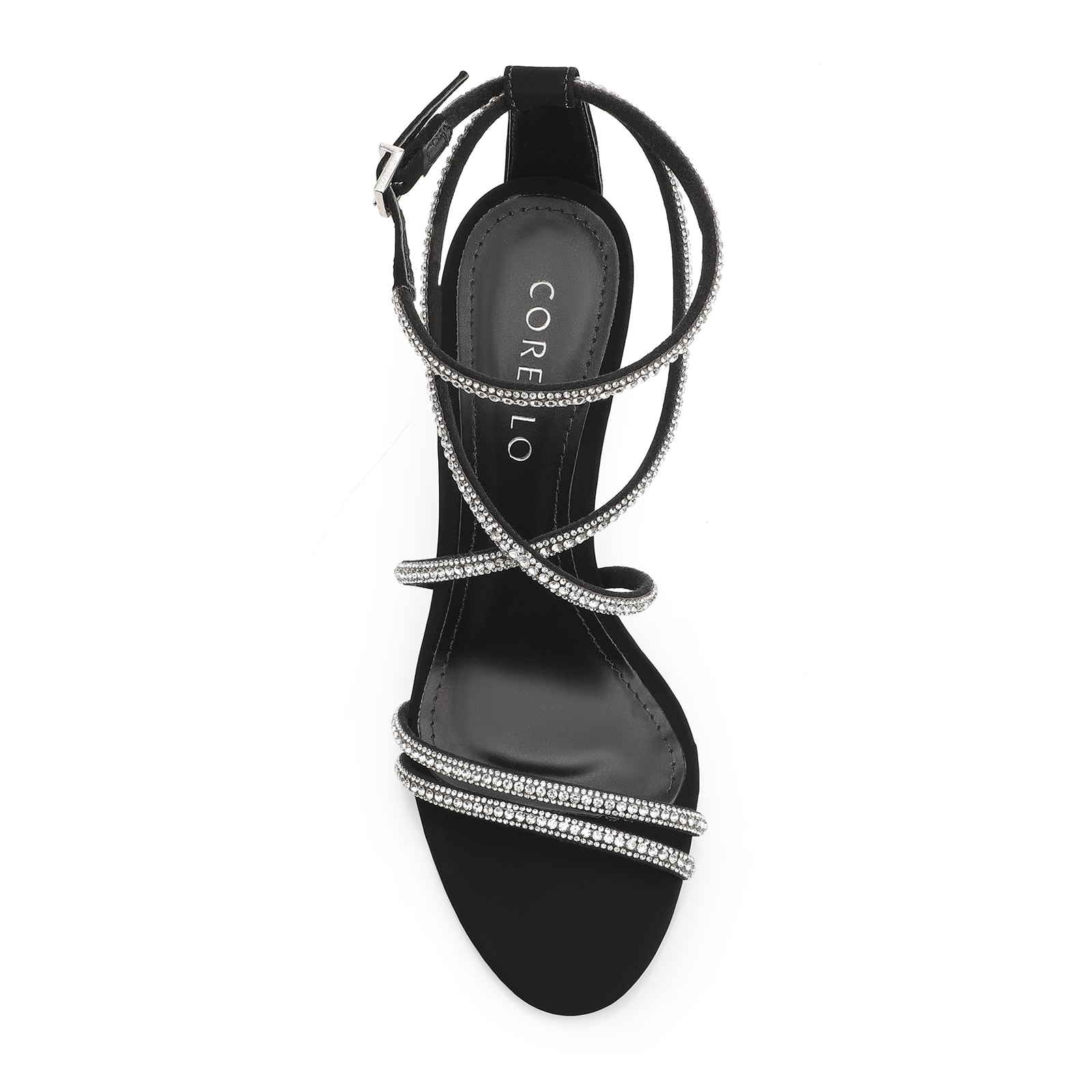 Sandália Alt Nobuck Preto/Strass Prata