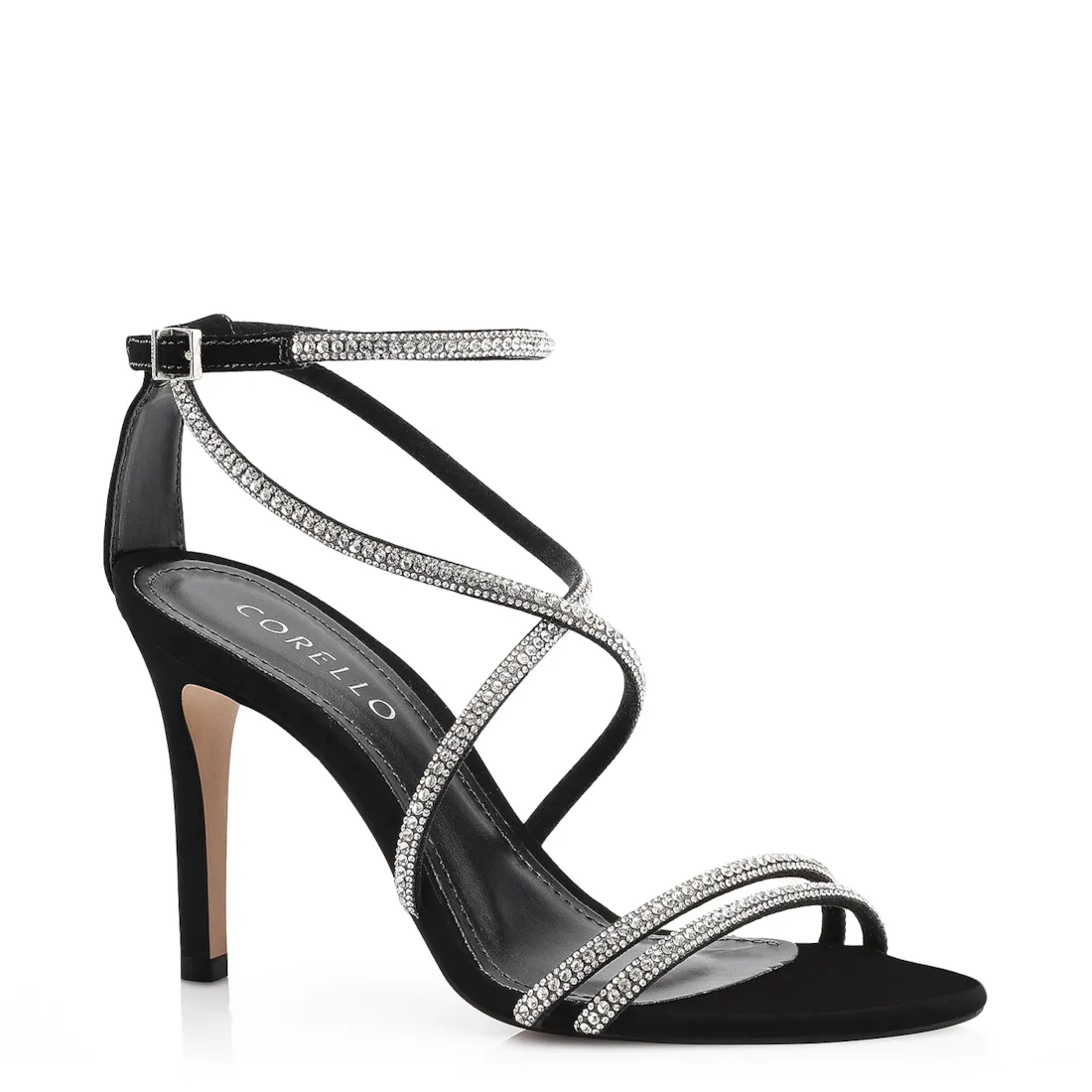 Sandália Alt Nobuck Preto/Strass Prata