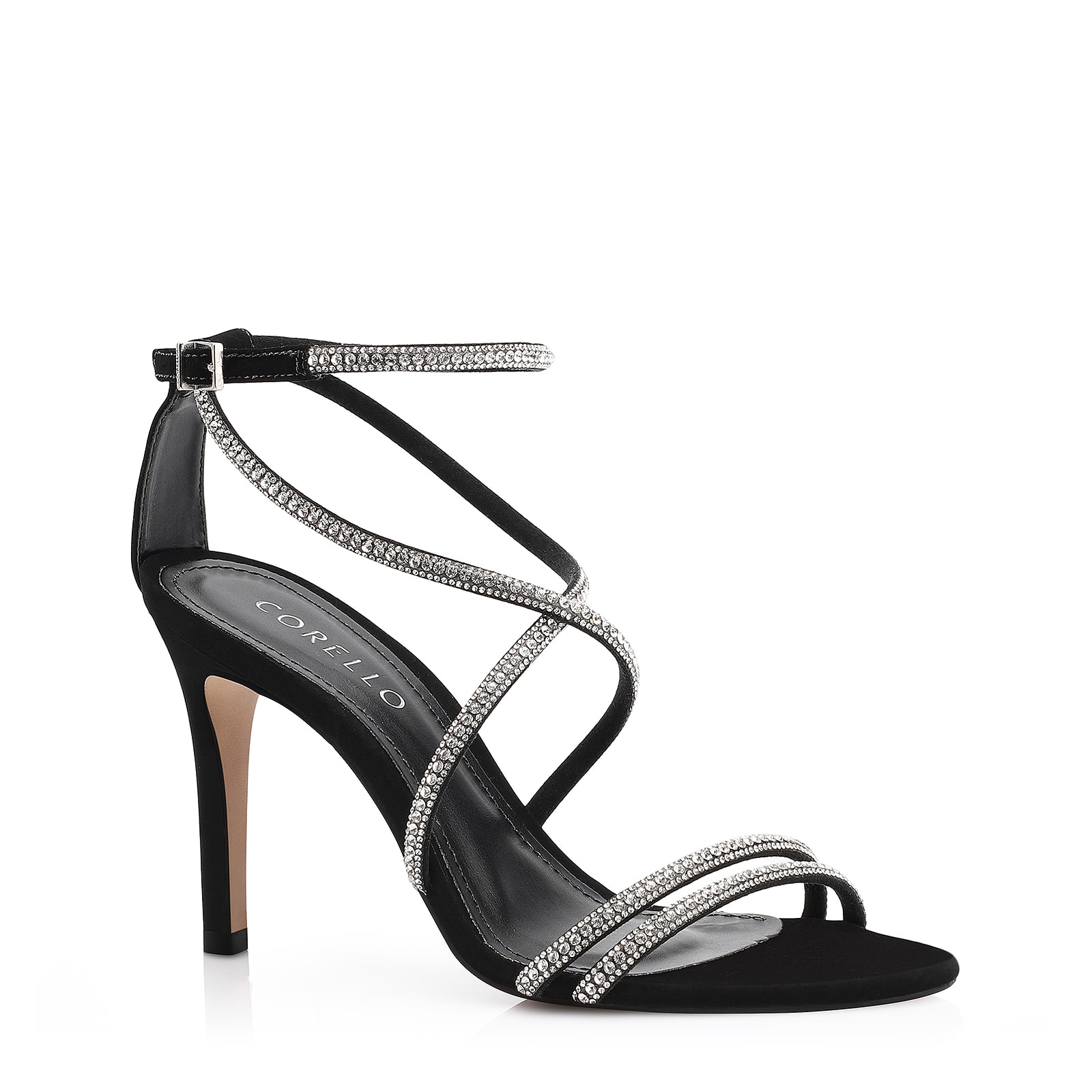 Sandália Alt Nobuck Preto/Strass Prata