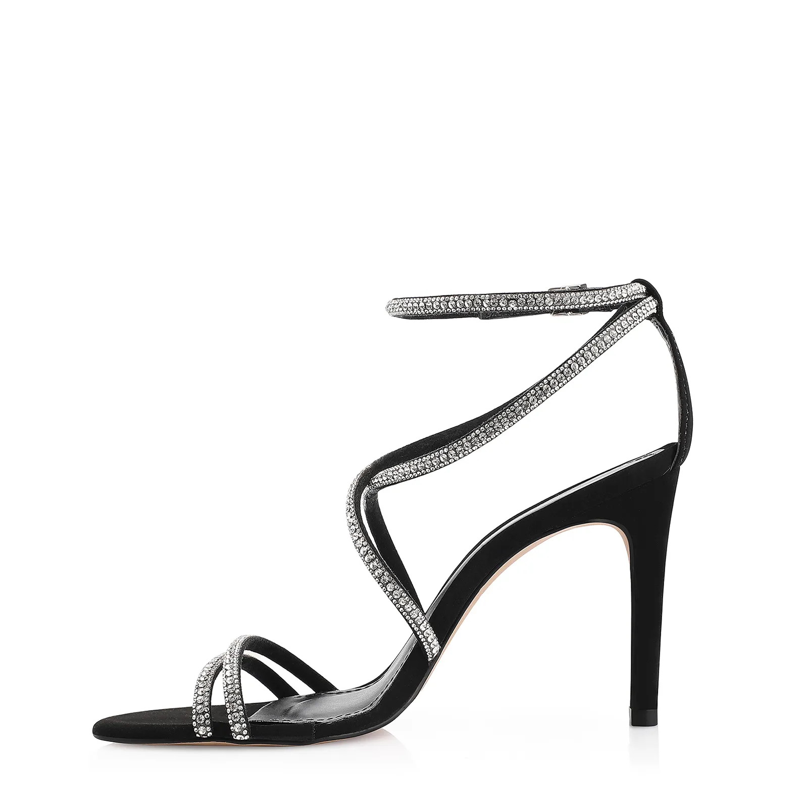 Sandália Alt Nobuck Preto/Strass Prata