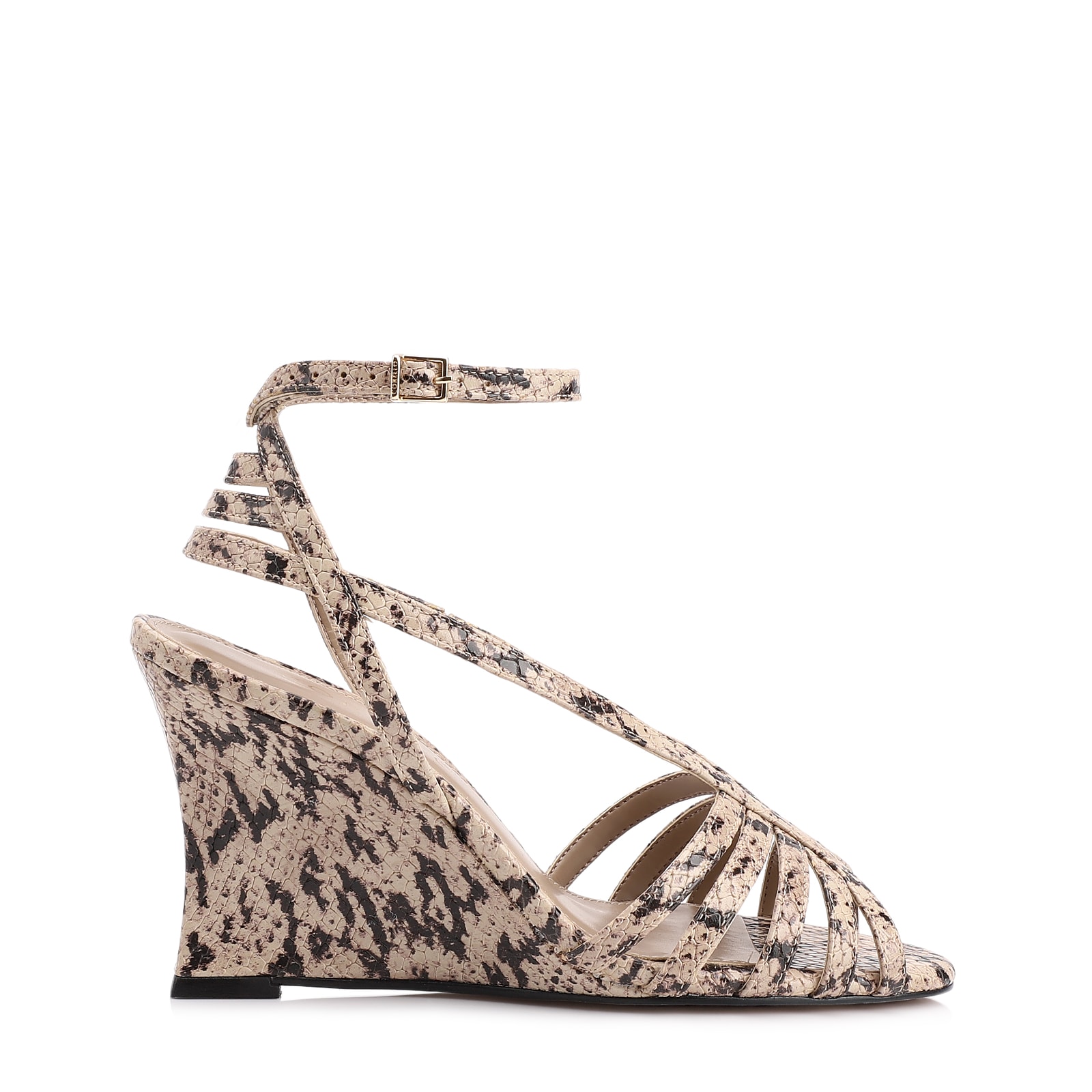 Sandália Anabela Alt Python Bege/Preto