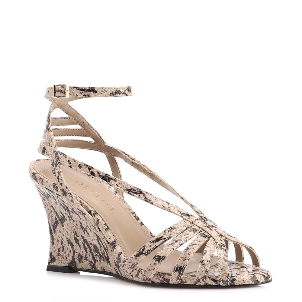 Sandália Anabela Alt Python Bege/Preto