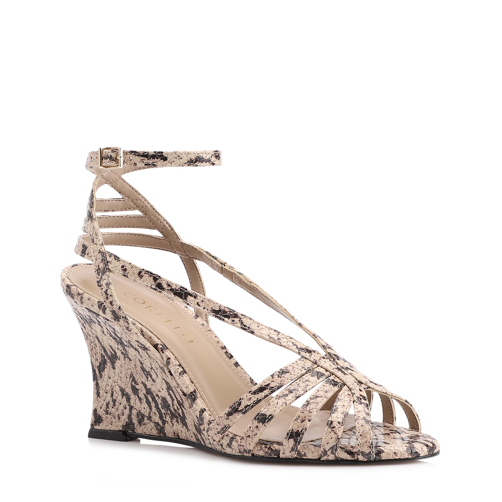 Sandália Anabela Alt Python Bege/Preto