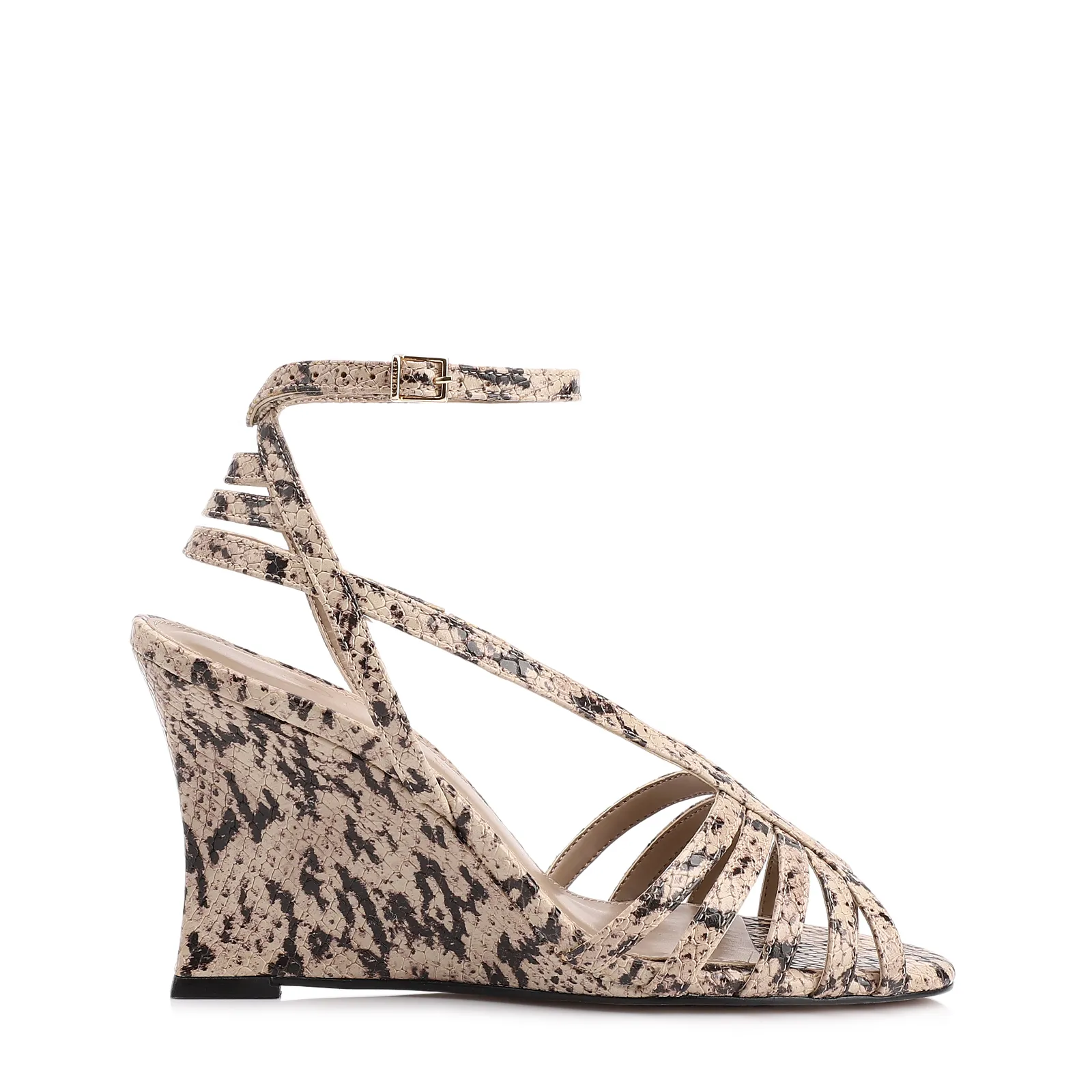 Sandália Anabela Alt Python Bege/Preto