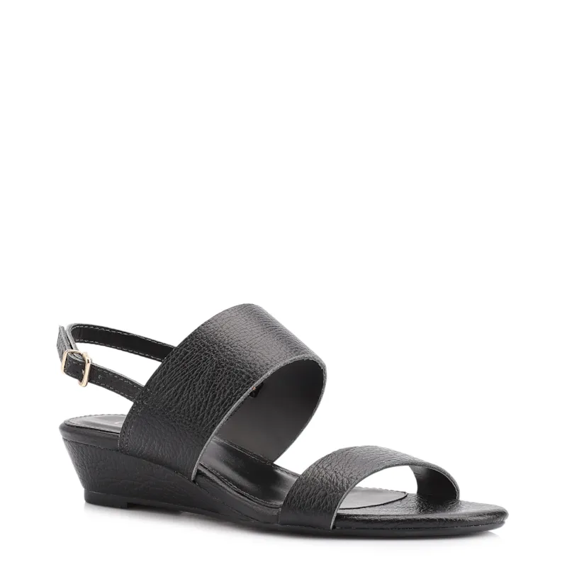 Sandália Anabela Couro Antique Preto