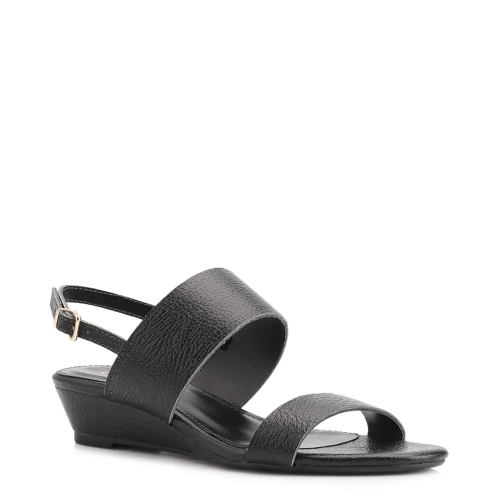 Sandália Anabela Couro Antique Preto