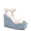 Sandália Anabela Couro Off White/Monograma Azul Jeans - imagem 1