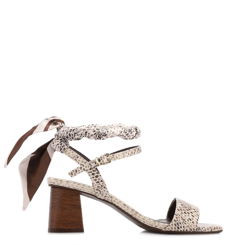 Sandália Animal Print Salto Bloco Médio Alt Lenço Python Off White - imagem 3