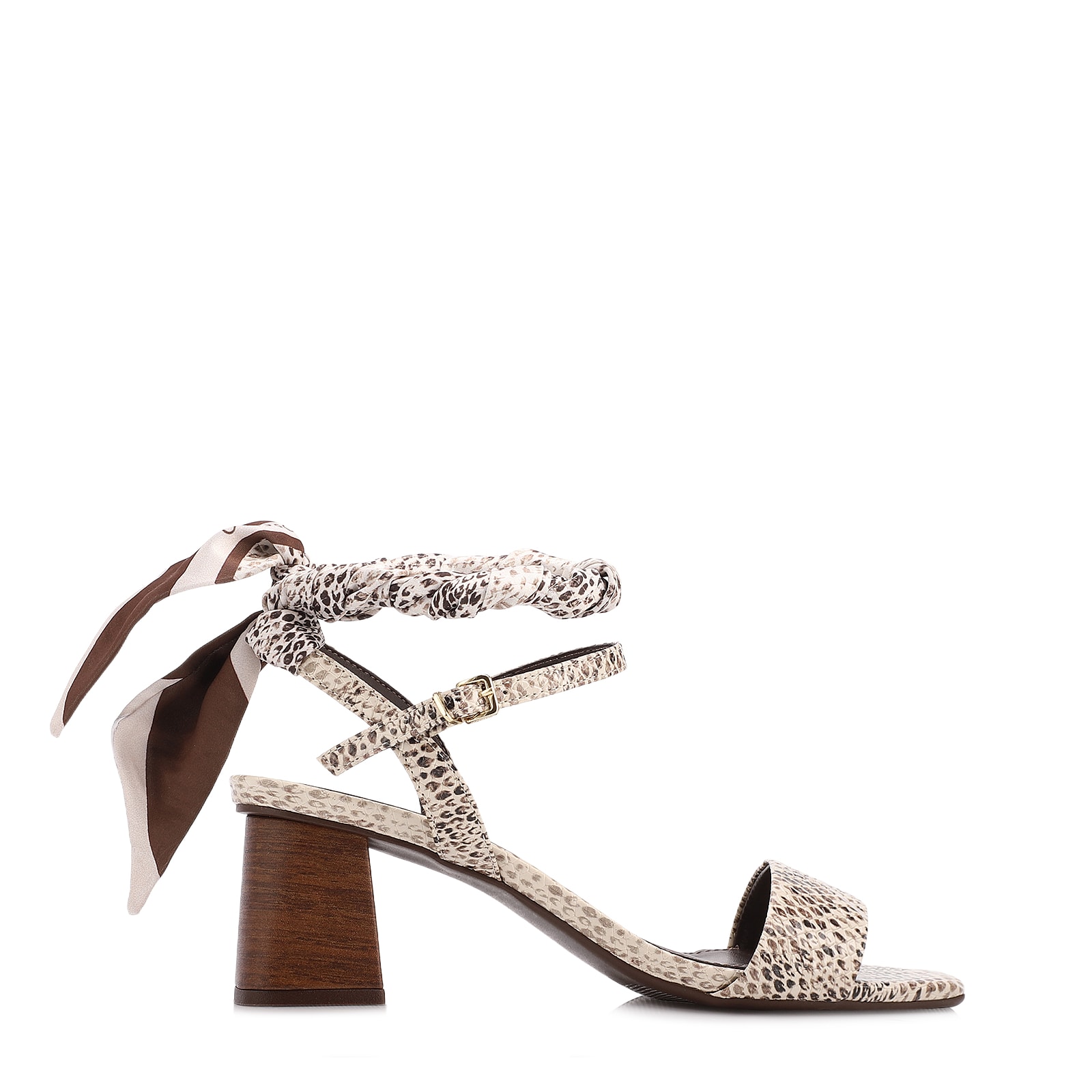 Sandália Animal Print Salto Bloco Médio Alt Lenço Python Off White