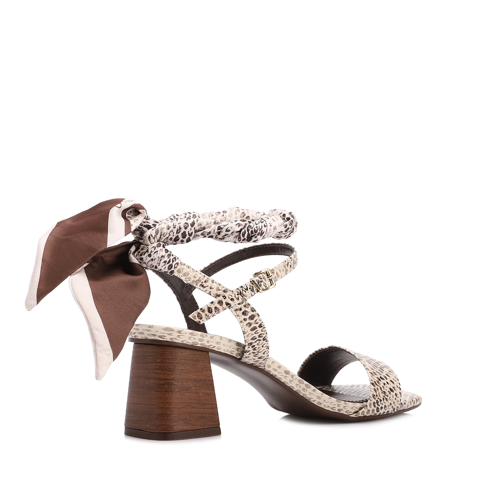 Sandália Animal Print Salto Bloco Médio Alt Lenço Python Off White