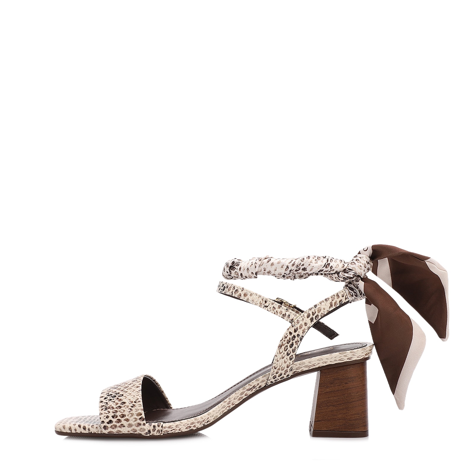 Sandália Animal Print Salto Bloco Médio Alt Lenço Python Off White