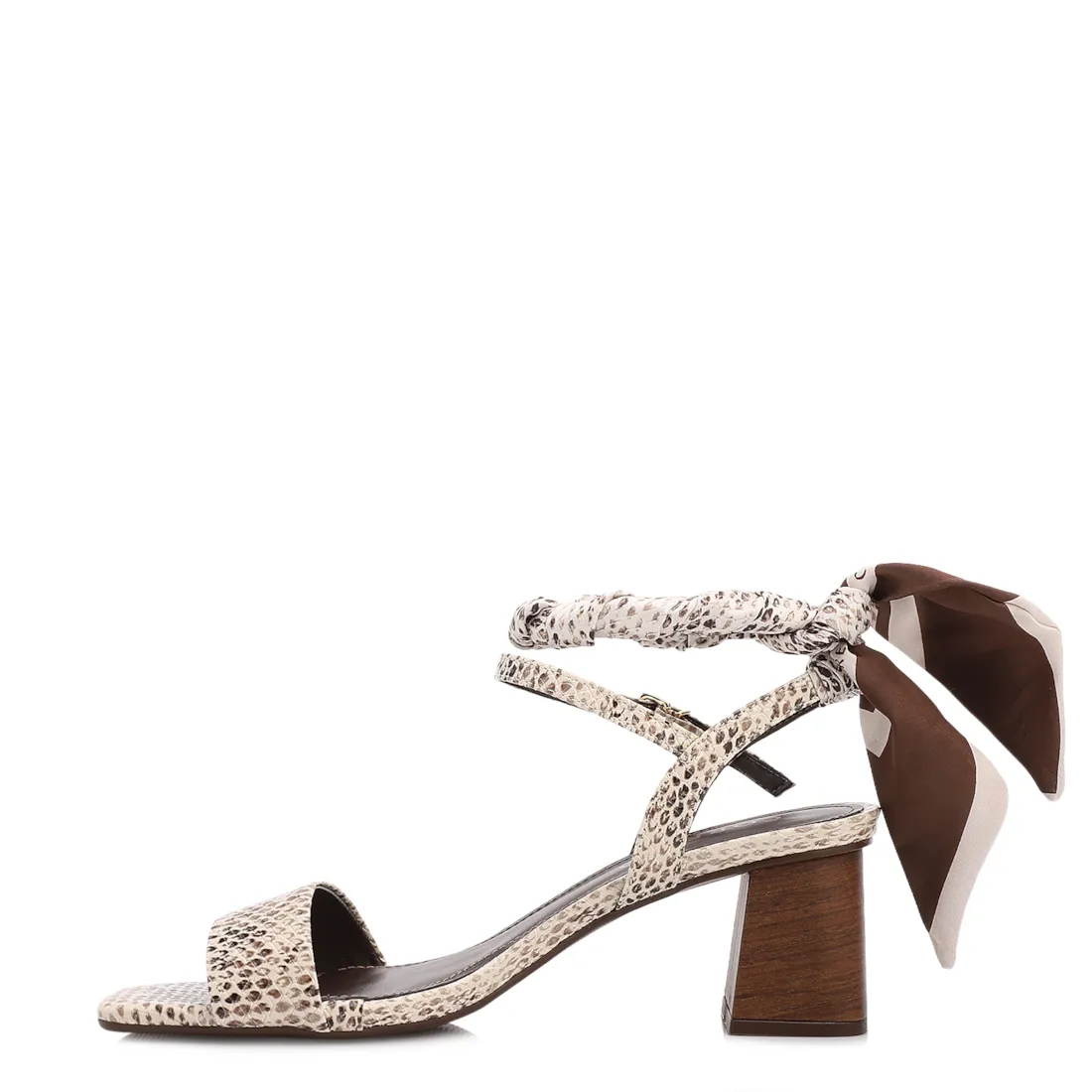 Sandália Animal Print Salto Bloco Médio Alt Lenço Python Off White - foto 5
