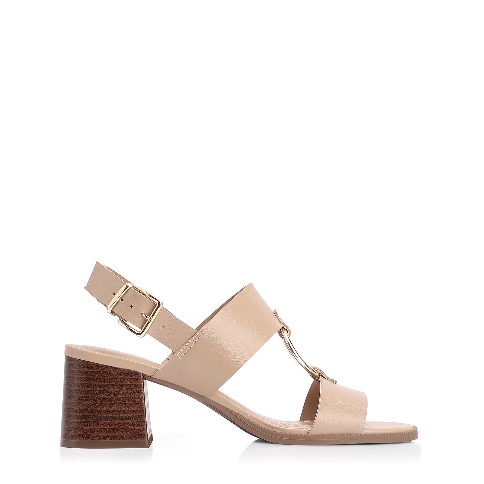 Sandália Argola Couro Bege